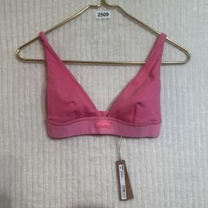 Skims Cotton Rib Plunge Bralette Onyx Sugar Pink Size XS NWT